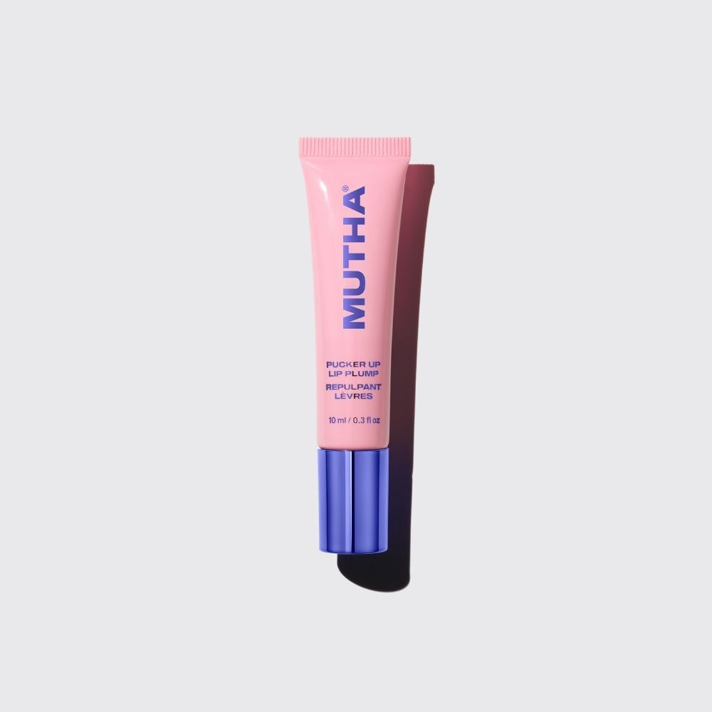 MUTHA Pucker Up Lip Plump Not So Vanilla tube standing upright on a light background with a purple cap.