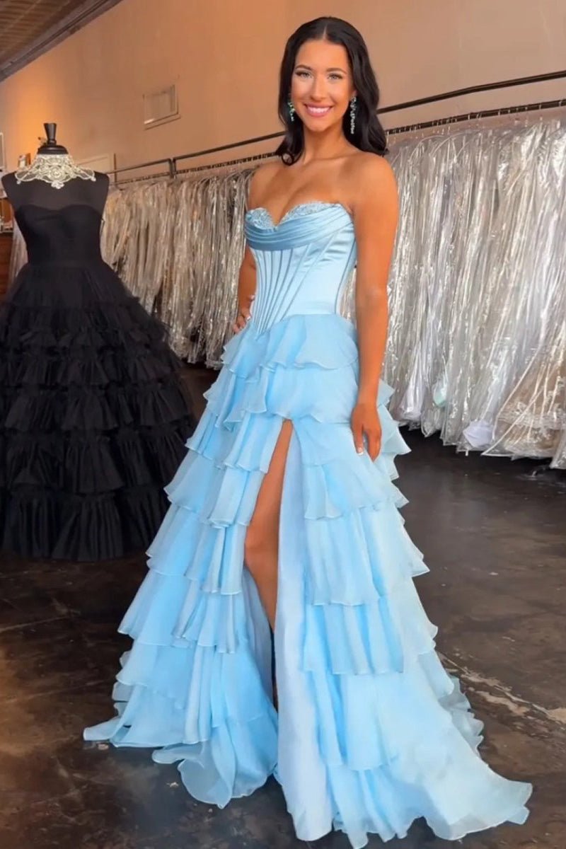 Strapless Chiffon Flowing Prom Dress - Image 6